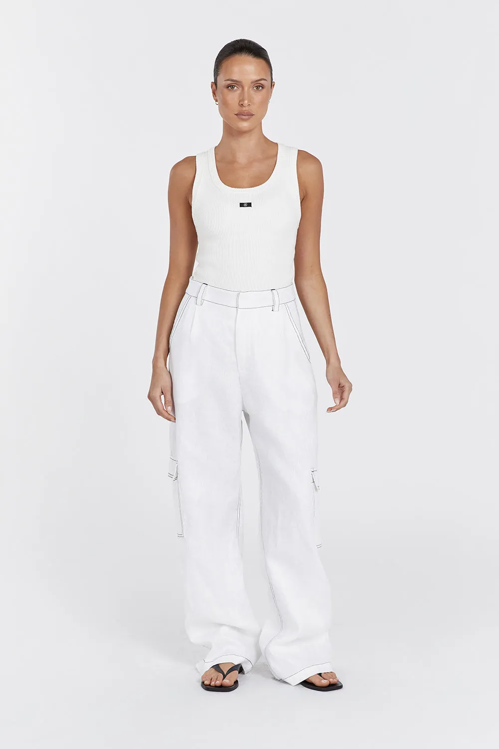 ROSIE WHITE LINEN CARGO PANT