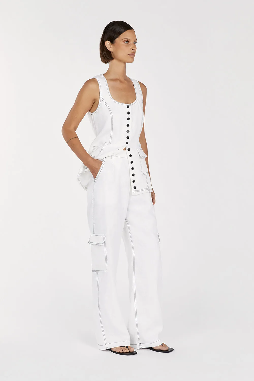ROSIE WHITE LINEN CARGO PANT