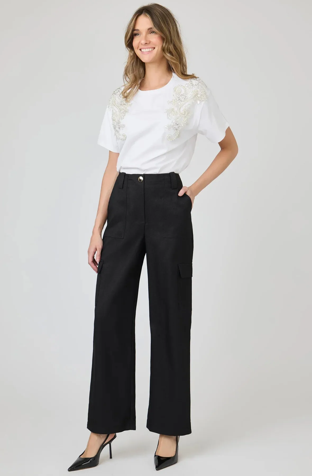 Short Sleeve Top with Beaded Details