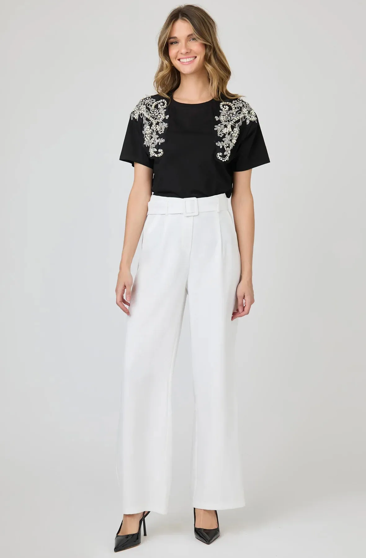 Short Sleeve Top with Beaded Details