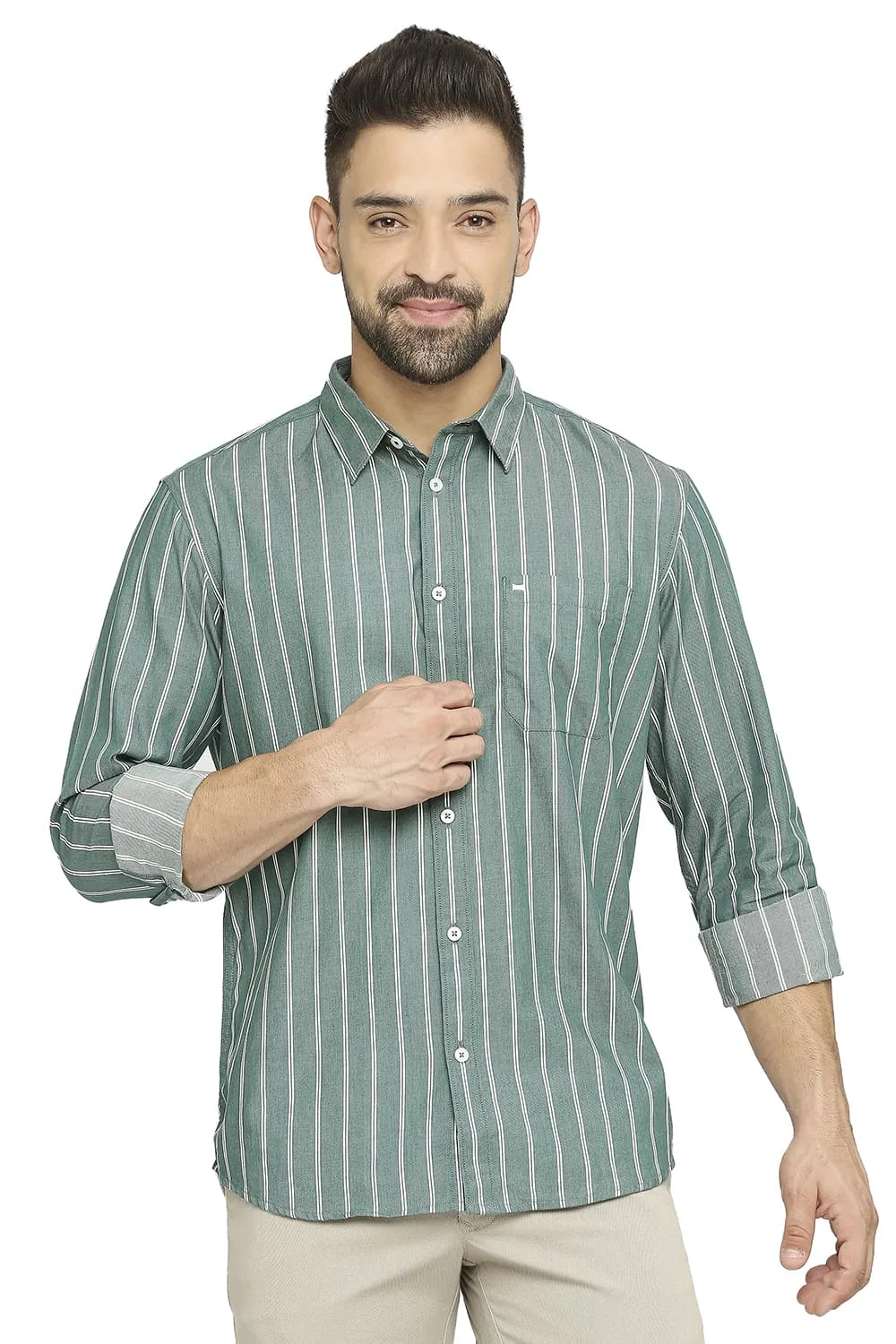 Slim Fit Cotton Cavalry Twill Stripe Shirt