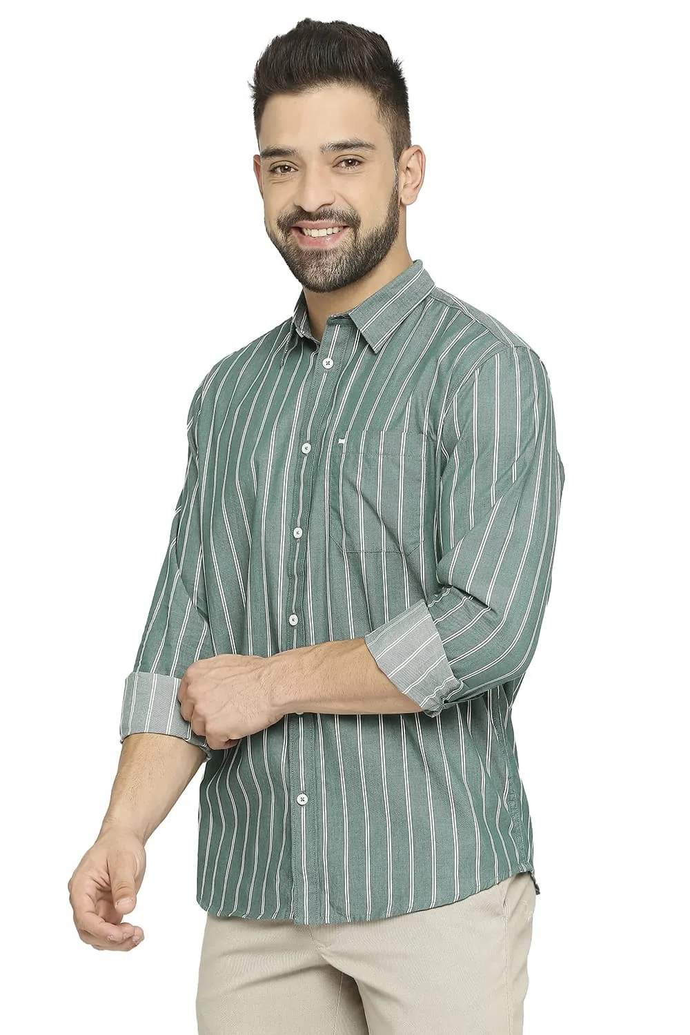 Slim Fit Cotton Cavalry Twill Stripe Shirt