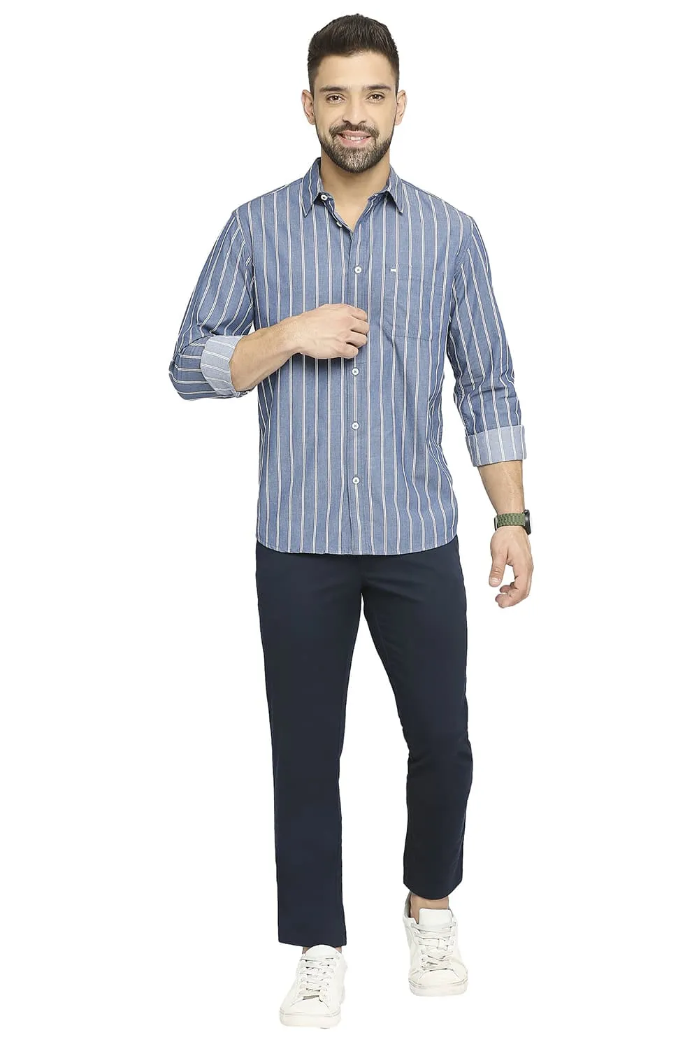 Slim Fit Cotton Cavalry Twill Stripe Shirt