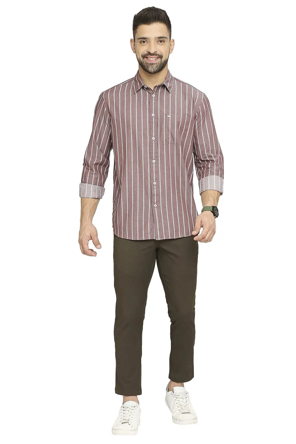 Slim Fit Cotton Cavalry Twill Stripe Shirt