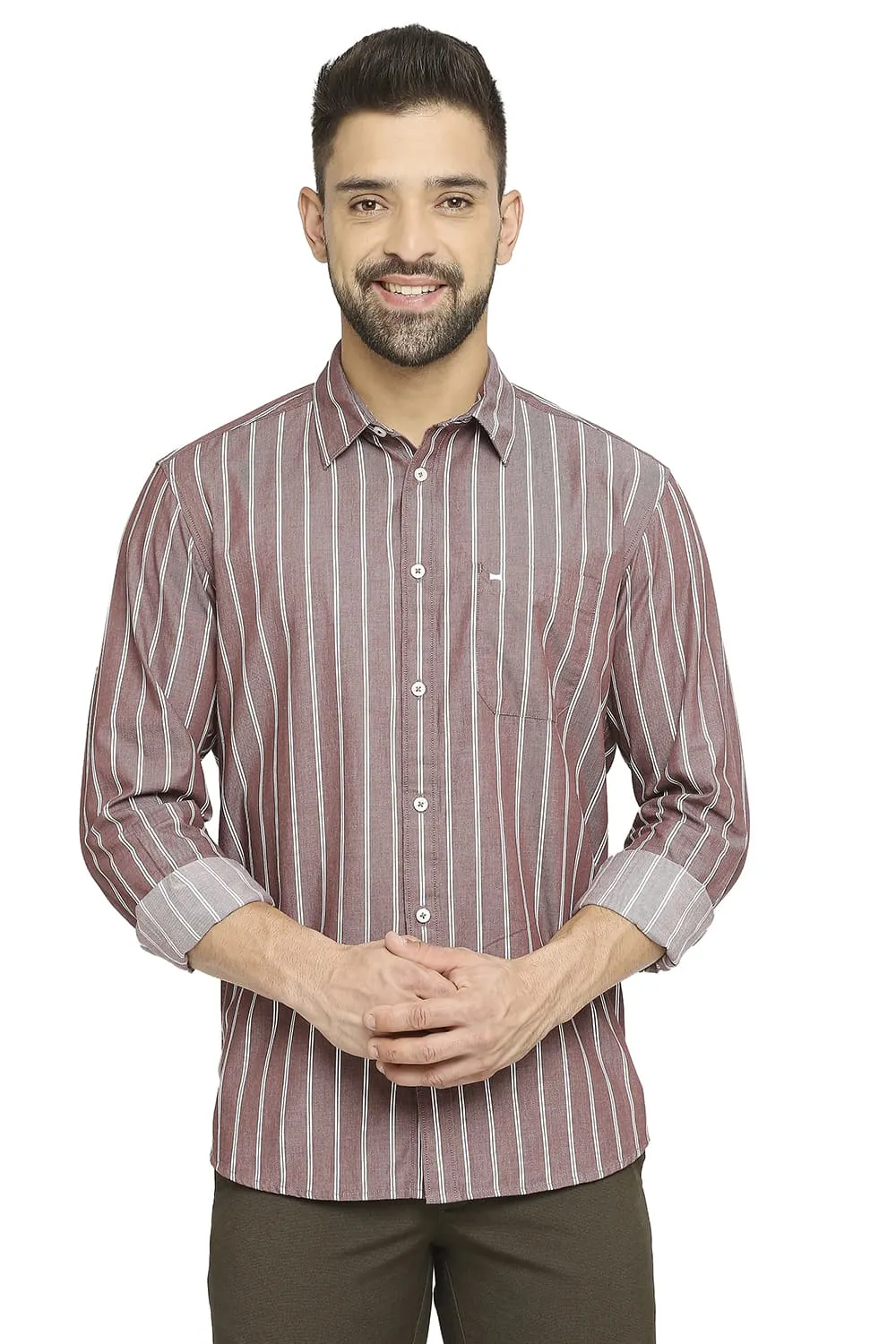 Slim Fit Cotton Cavalry Twill Stripe Shirt