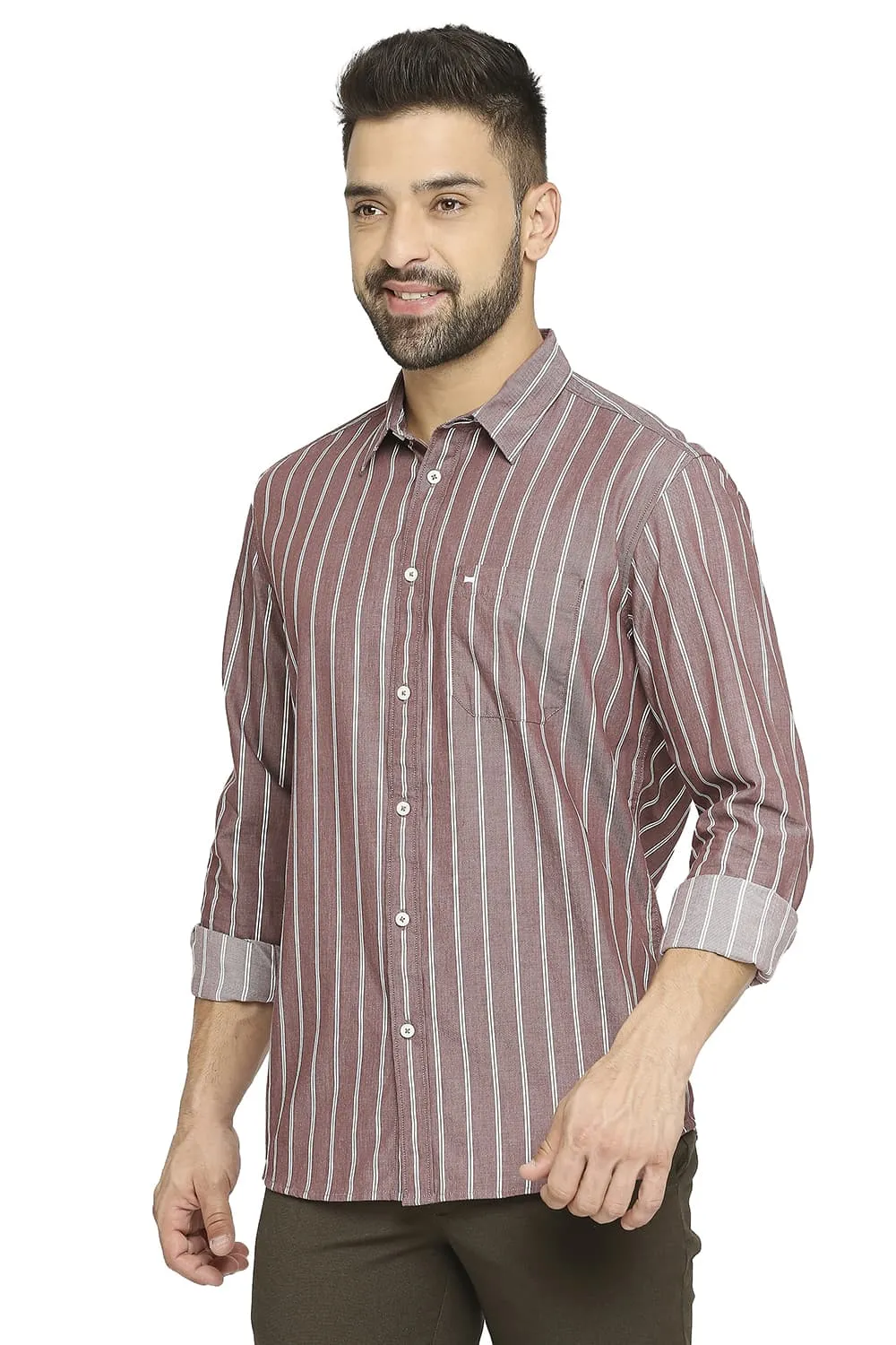 Slim Fit Cotton Cavalry Twill Stripe Shirt