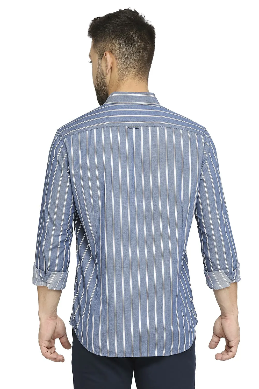 Slim Fit Cotton Cavalry Twill Stripe Shirt