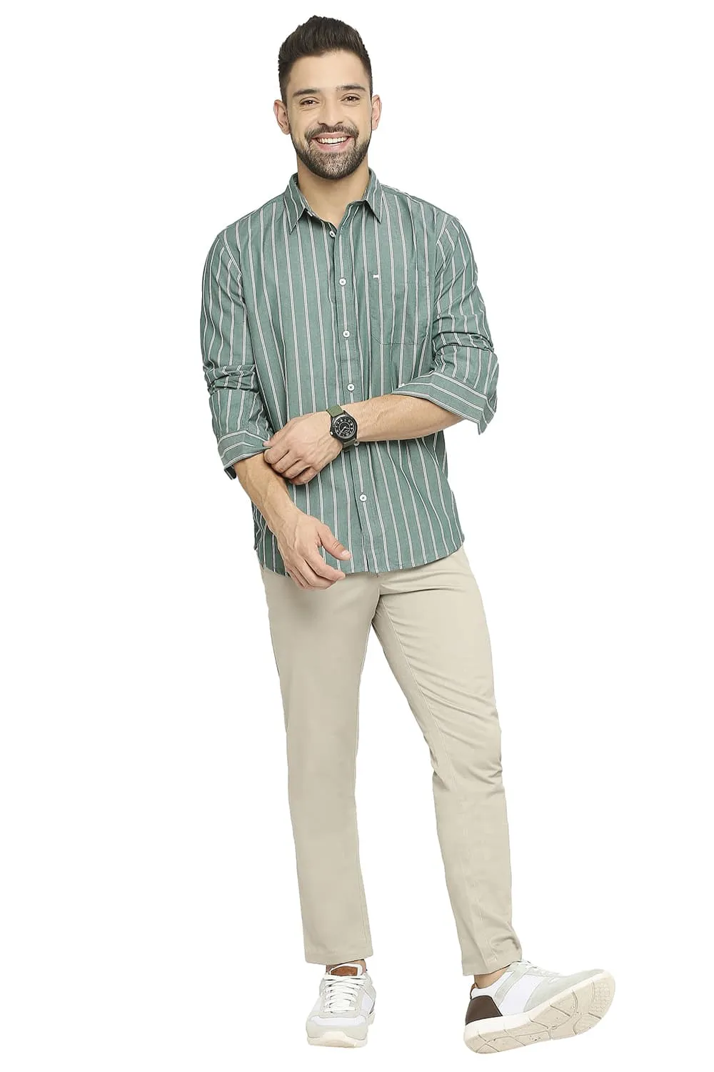 Slim Fit Cotton Cavalry Twill Stripe Shirt
