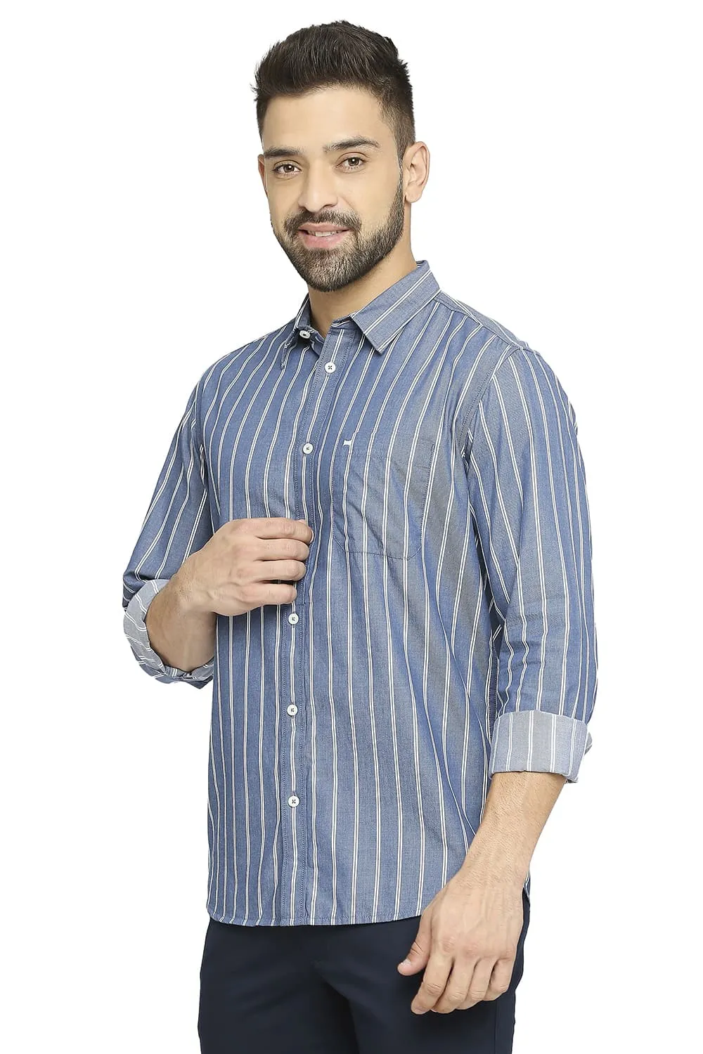 Slim Fit Cotton Cavalry Twill Stripe Shirt
