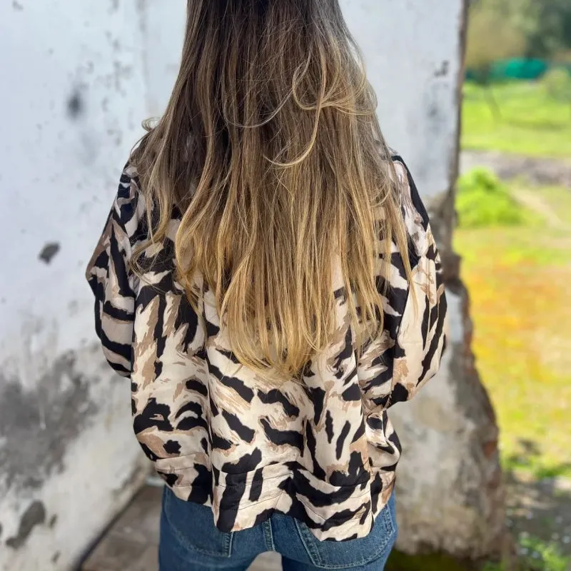 Spring Specials Women's Fall Zebra Print Zipper Bomber Jacket