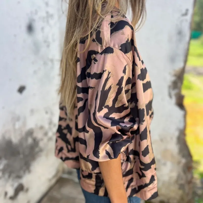 Spring Specials Women's Fall Zebra Print Zipper Bomber Jacket