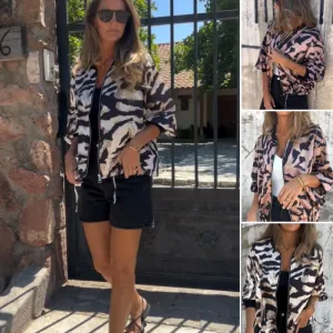Spring Specials Women's Fall Zebra Print Zipper Bomber Jacket