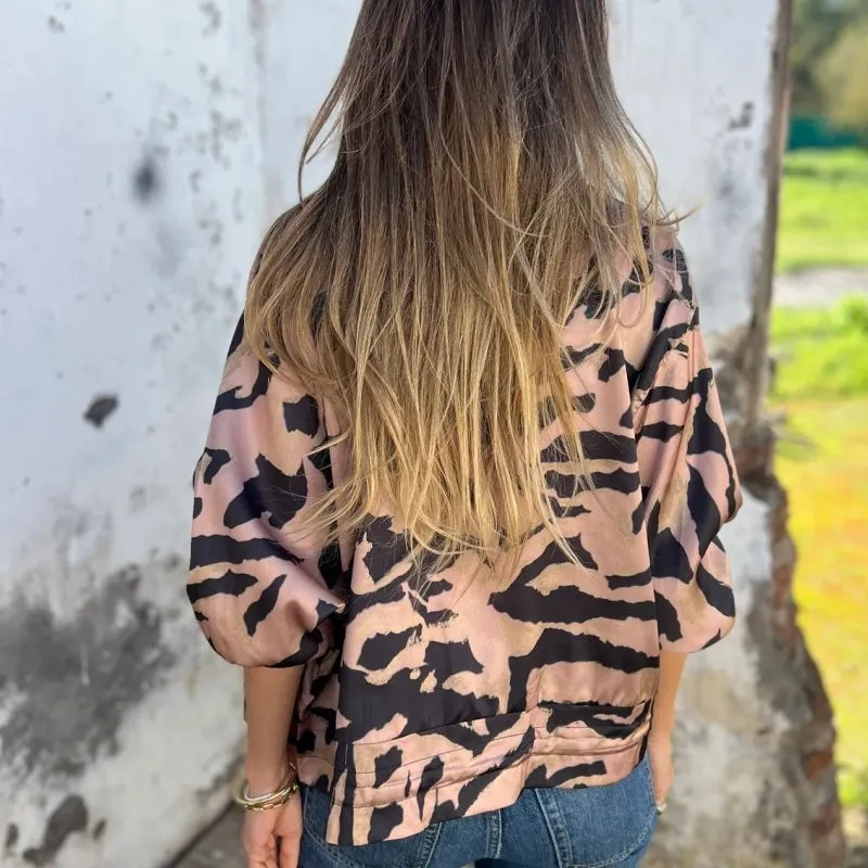 Spring Specials Women's Fall Zebra Print Zipper Bomber Jacket