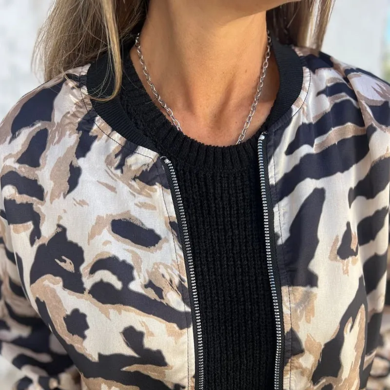 Spring Specials Women's Fall Zebra Print Zipper Bomber Jacket