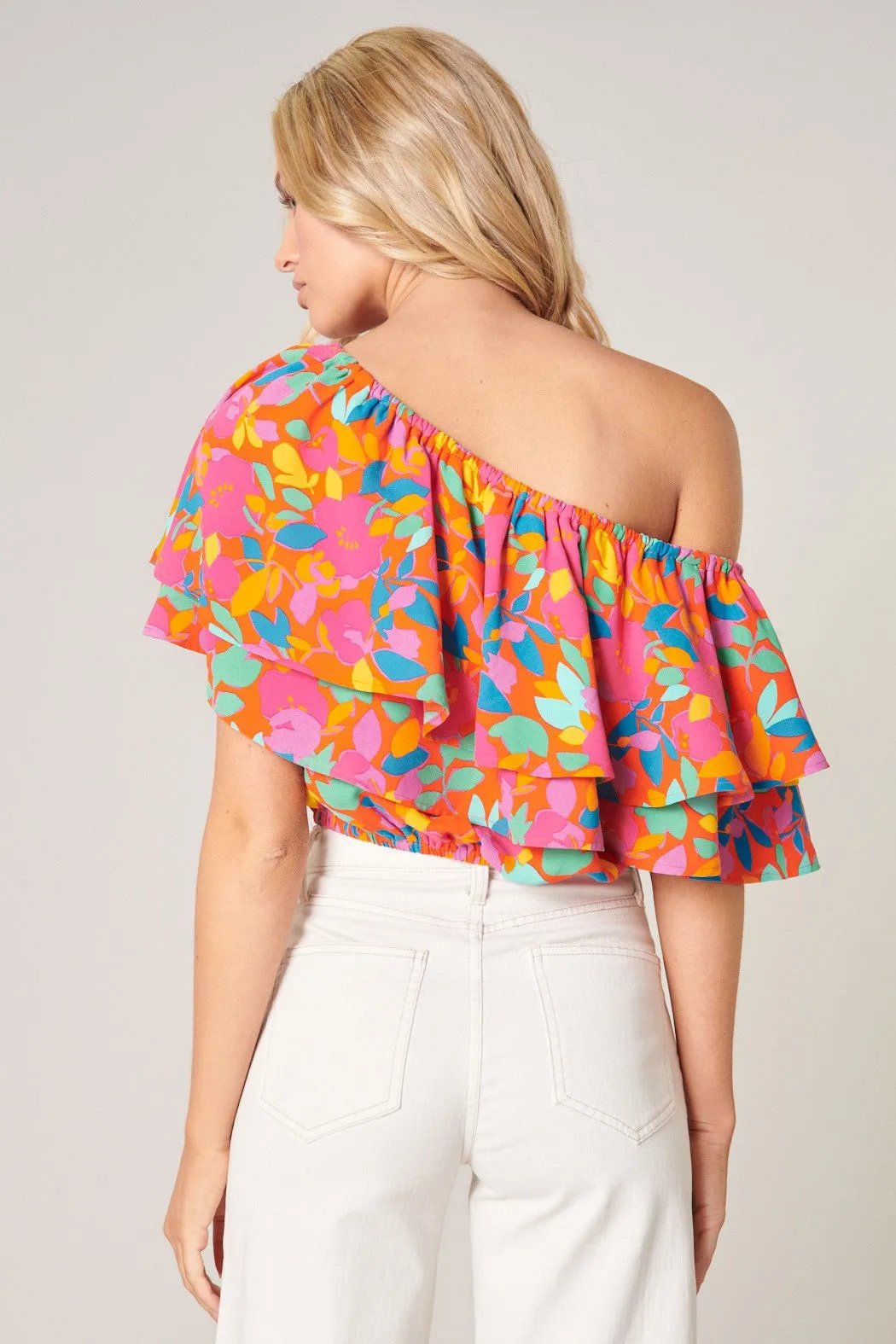 Sweet Soul Fruity Floral One Shoulder Ruffle Top