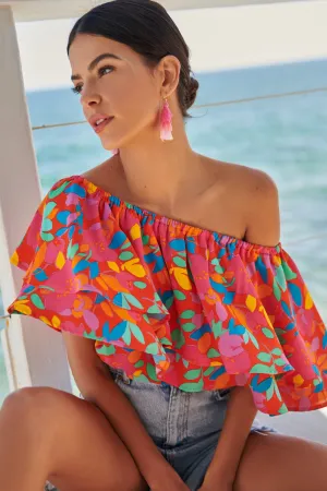 Sweet Soul Fruity Floral One Shoulder Ruffle Top