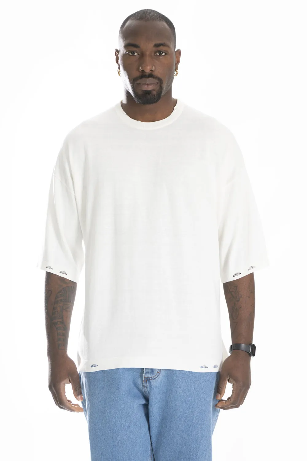 T-Shirt Uomo Manica 3/4 Over Size Girocollo con rotture Art. Ts210