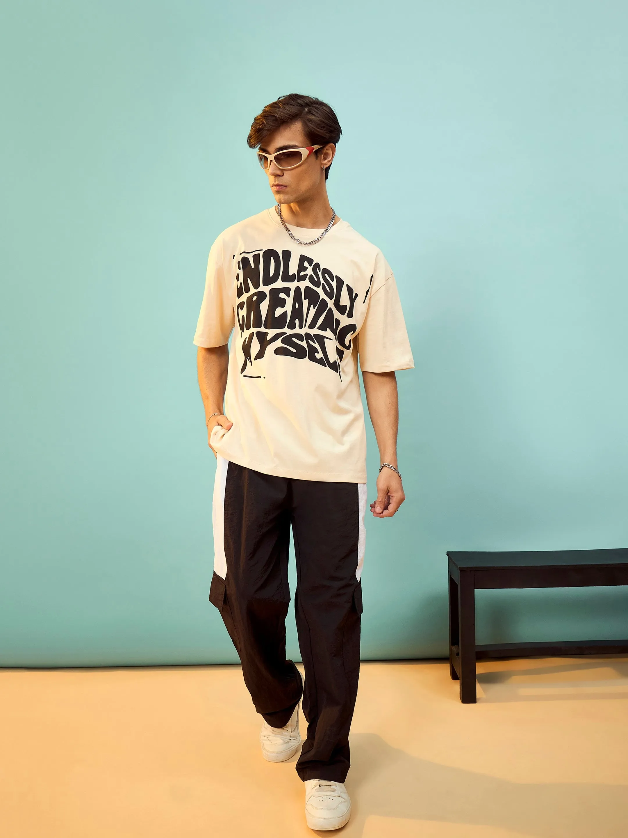 Unisex Beige Endlessly Creating Myself Oversize T-Shirt