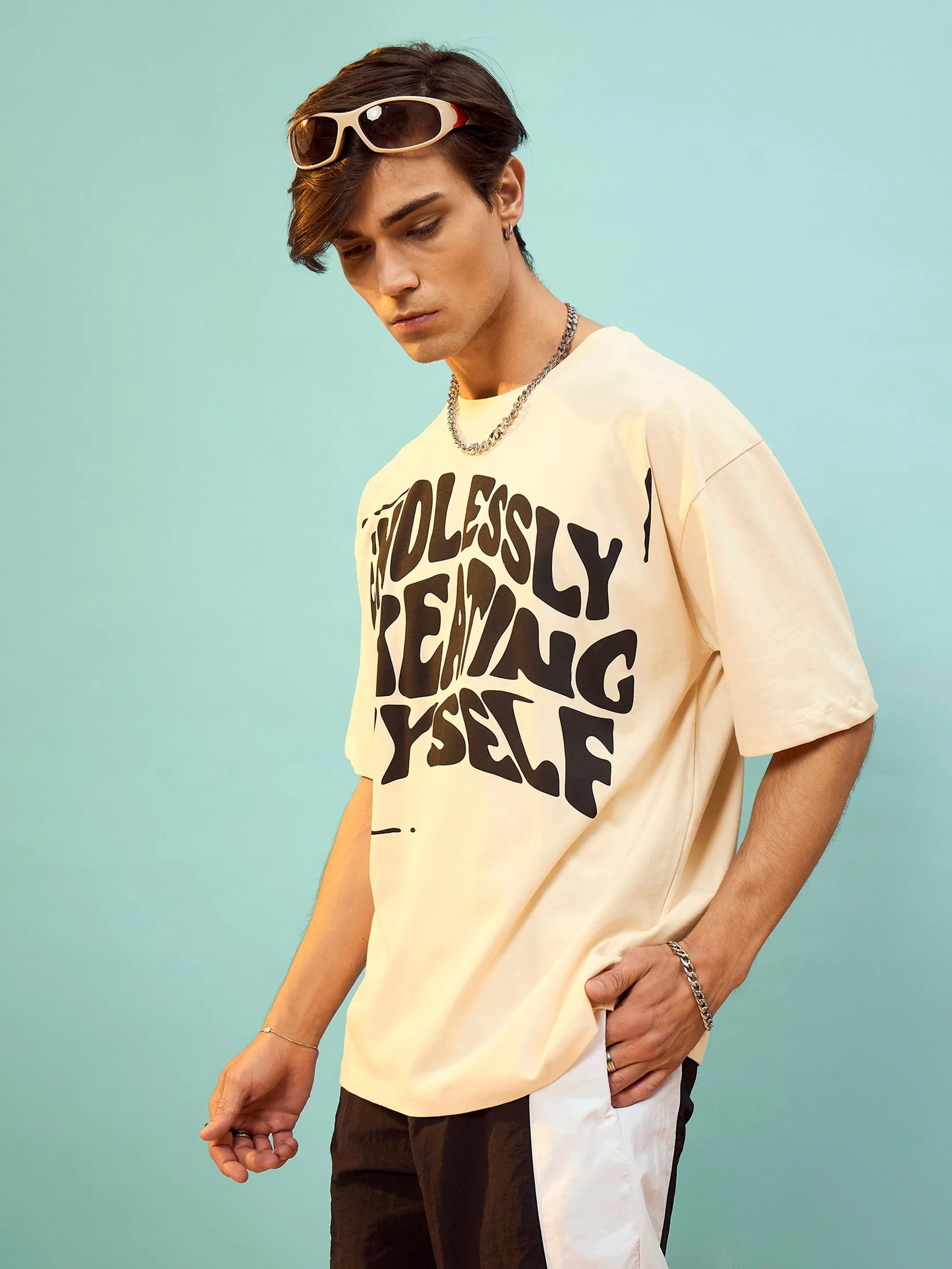 Unisex Beige Endlessly Creating Myself Oversize T-Shirt