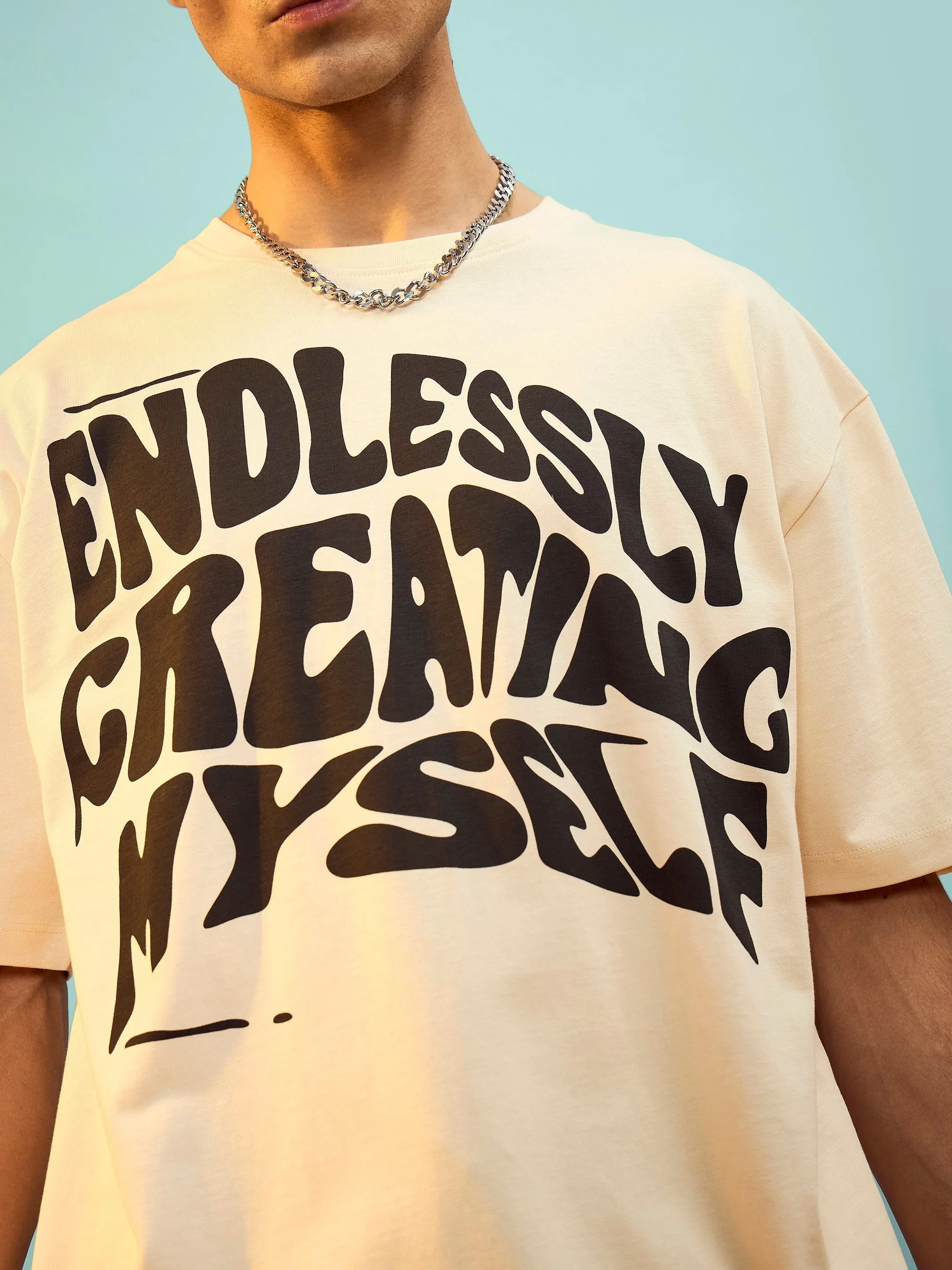 Unisex Beige Endlessly Creating Myself Oversize T-Shirt