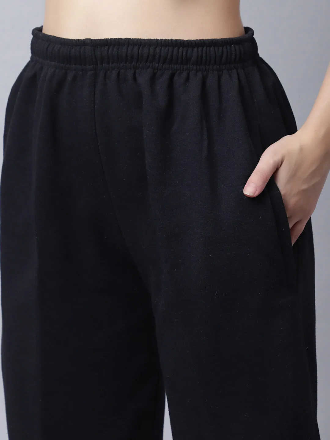 Vimal Jonney Fleece Regular-Fit Black Trackpant for Women