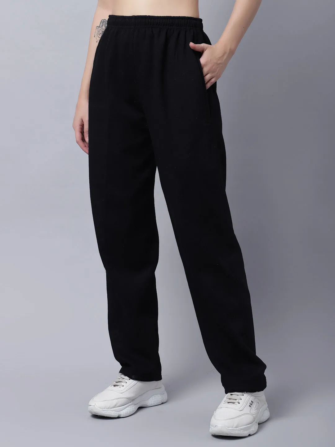 Vimal Jonney Fleece Regular-Fit Black Trackpant for Women