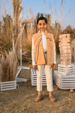 Wily Prism- Embroidered Sleeveless Cotton Denim Jacket For Boys