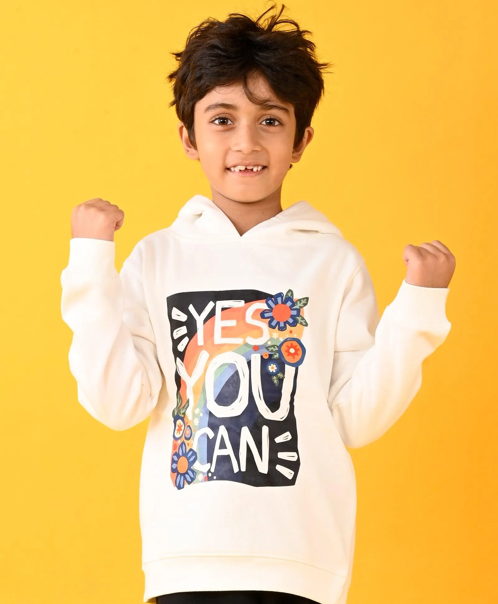 YES YOU CAN FLEECE BOYS HOODIE - WHITE
