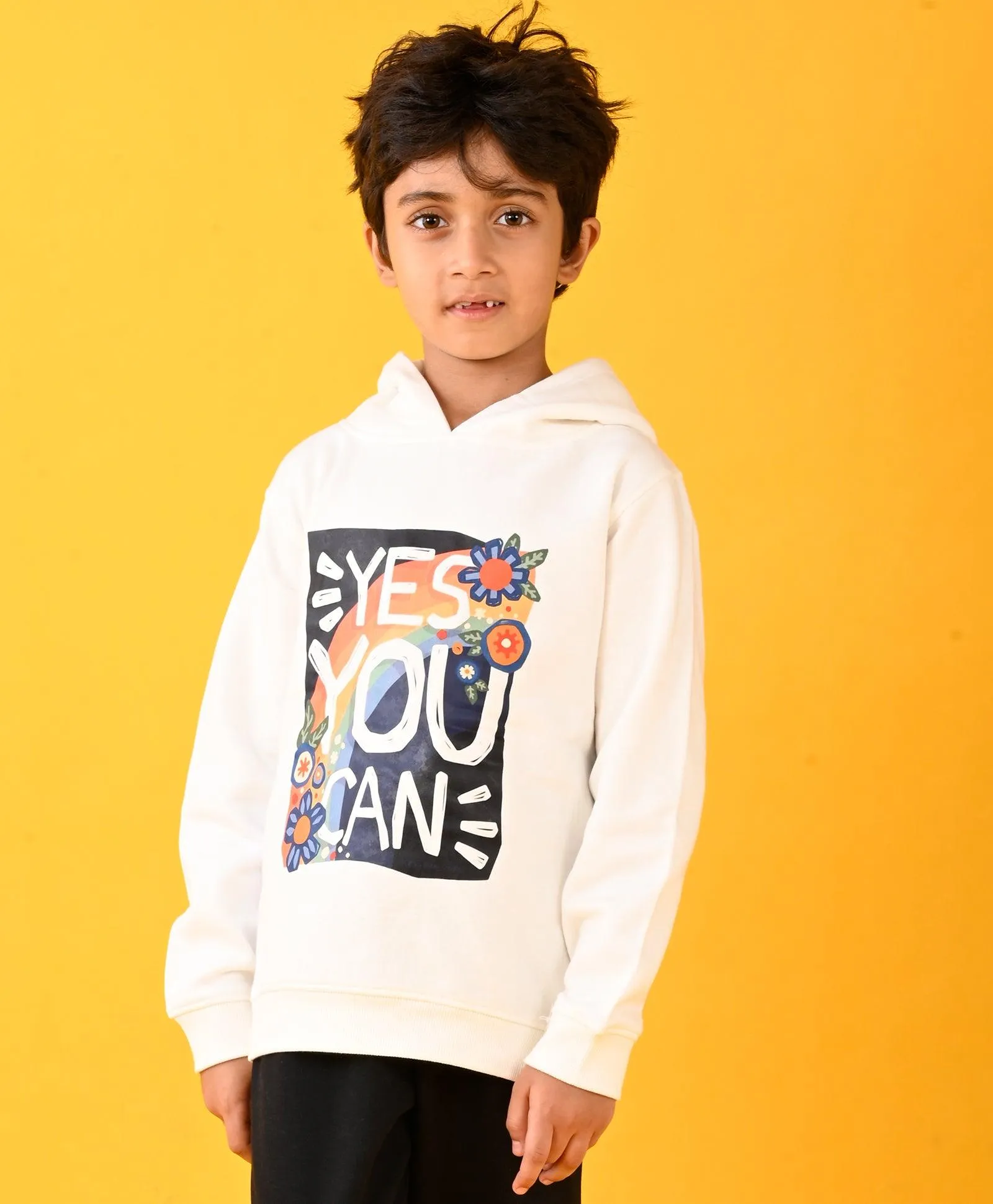 YES YOU CAN FLEECE BOYS HOODIE - WHITE